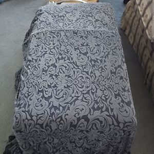 2 Cushion Standard Size Loveseat Cover. Elegant Gray Damask Patterned Fabric